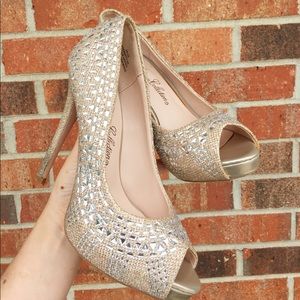 Glitzy Sparkly Crystal Peep Toe Wedding Pumps